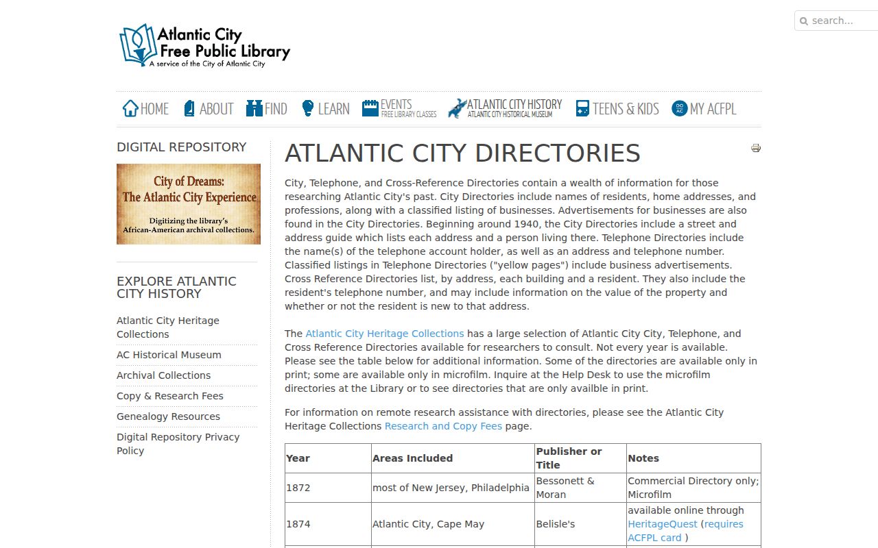 Egg Harbor Township city directory collection table at ACFPL